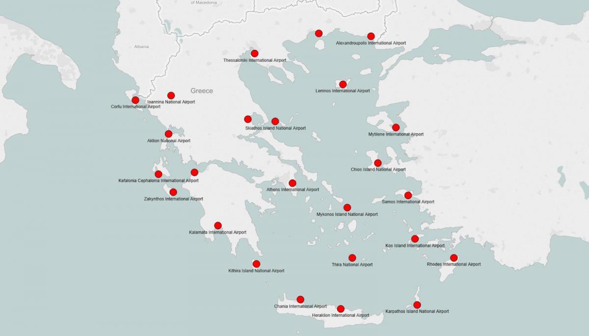 Mapa portów lotniczych w Grecji